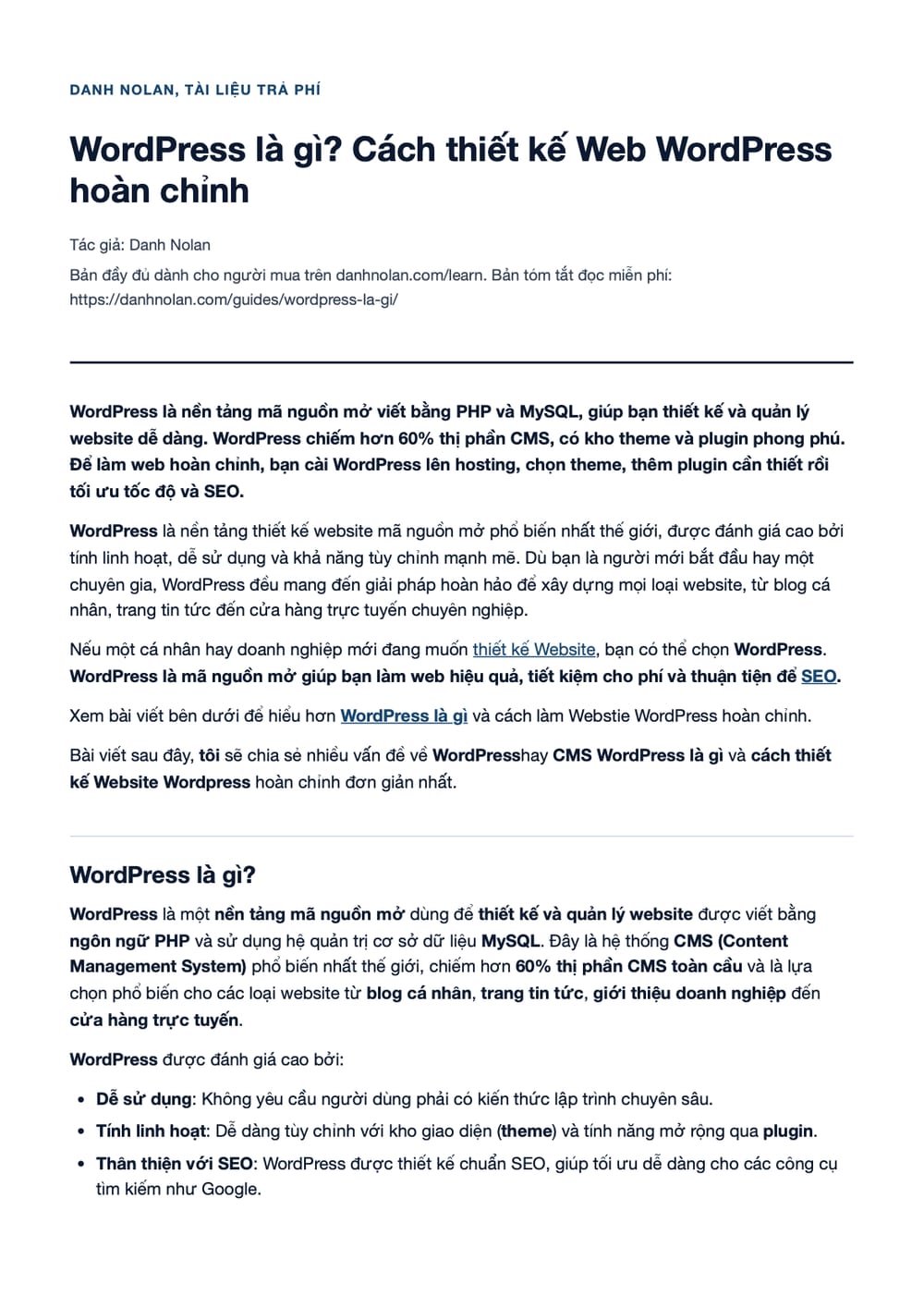 Trang 1 bản PDF của tài liệu WordPress là gì? Cách thiết kế Web WordPress hoàn chỉnh