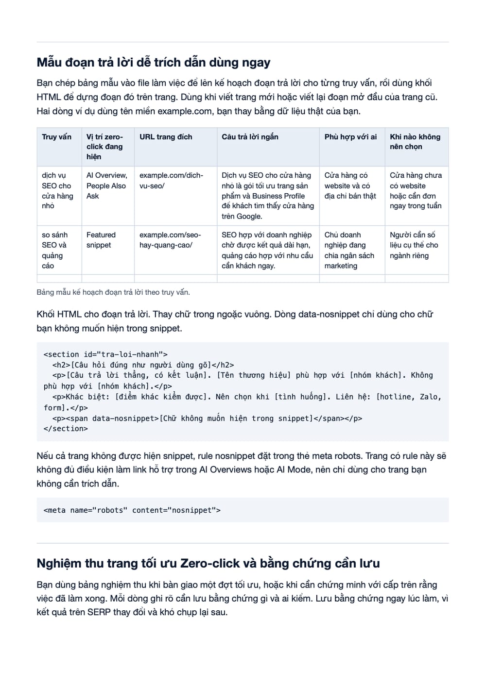 Trang 13 bản PDF của tài liệu Zero Click Search - Cách SEO tạo chuyển đổi không cần click, phần có bảng