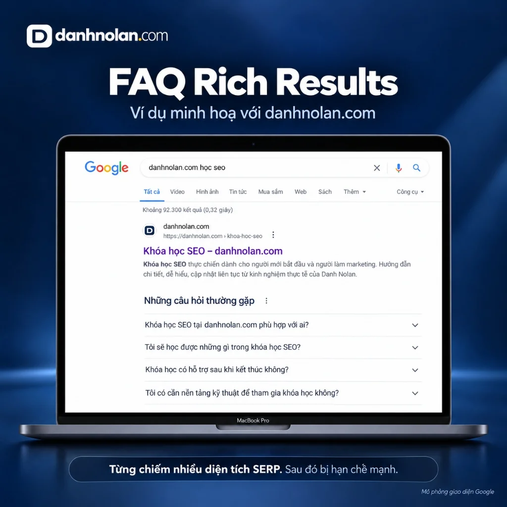 FAQ Rich Results hiển thị các câu hỏi đáp thường gặp trực tiếp trên kết quả tìm kiếm Google