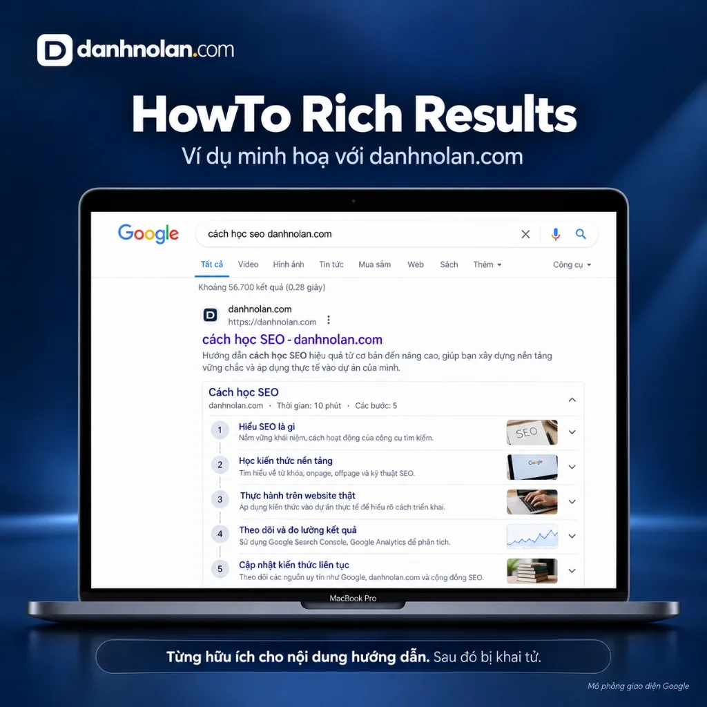 HowTo Rich Results từng hiển thị các bước làm kèm ảnh minh họa trước khi Google dừng hỗ trợ