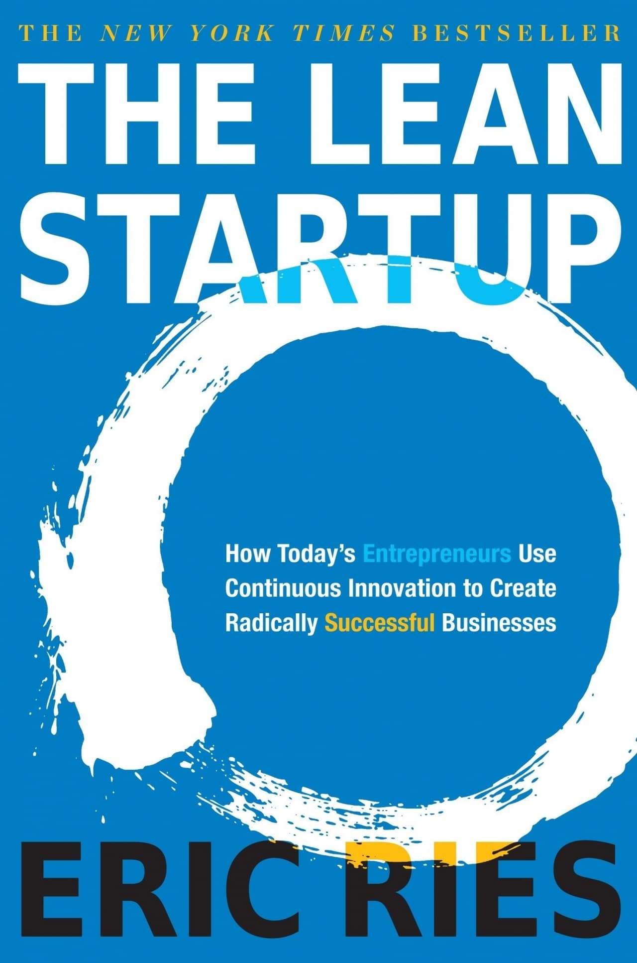 Bìa sách The Lean Startup của Eric Ries, nền xanh dương với vòng tròn trắng ở giữa
