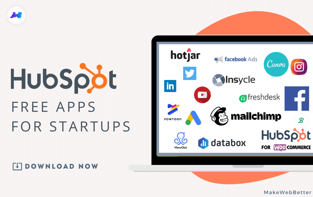 Bộ công cụ miễn phí cho startup của HubSpot Đồ họa bộ công cụ miễn phí cho startup của HubSpot, quanh là logo các phần mềm đi kèm