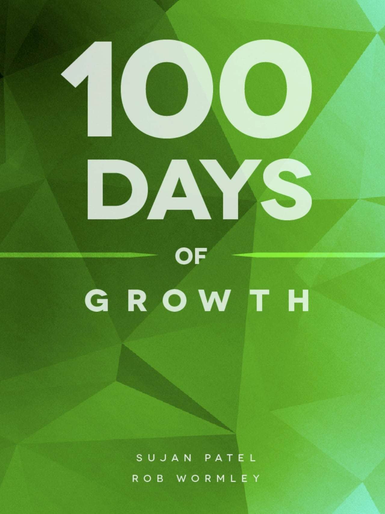 Bìa sách 100 Days of Growth của Sujan Patel và Rob Wormley, nền xanh lá dạng hình học