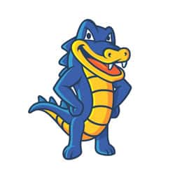 Logo HostGator với hình linh vật cá sấu màu xanh và vàng
