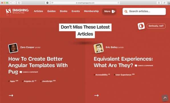 Ảnh chụp trang chủ Smashing Magazine với các bài viết mới nhất về lập trình web