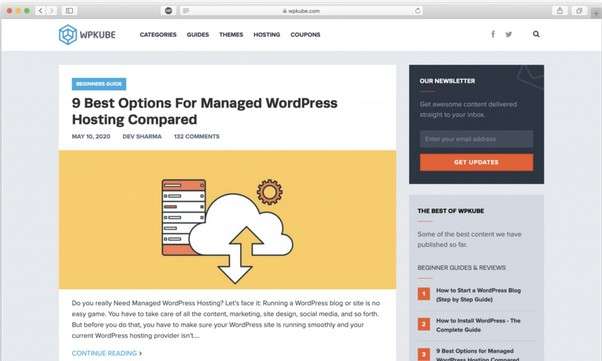 Ảnh chụp trang WPKube với bài so sánh chín lựa chọn hosting WordPress được quản lý